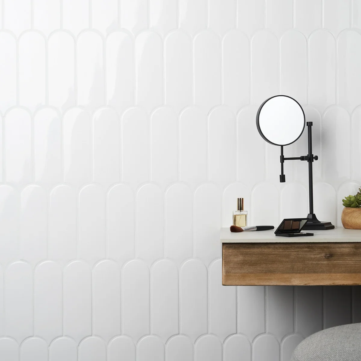 Parry White 3x8 Fishscale Glossy Ceramic Wall Tile - Tilebar - Image 2
