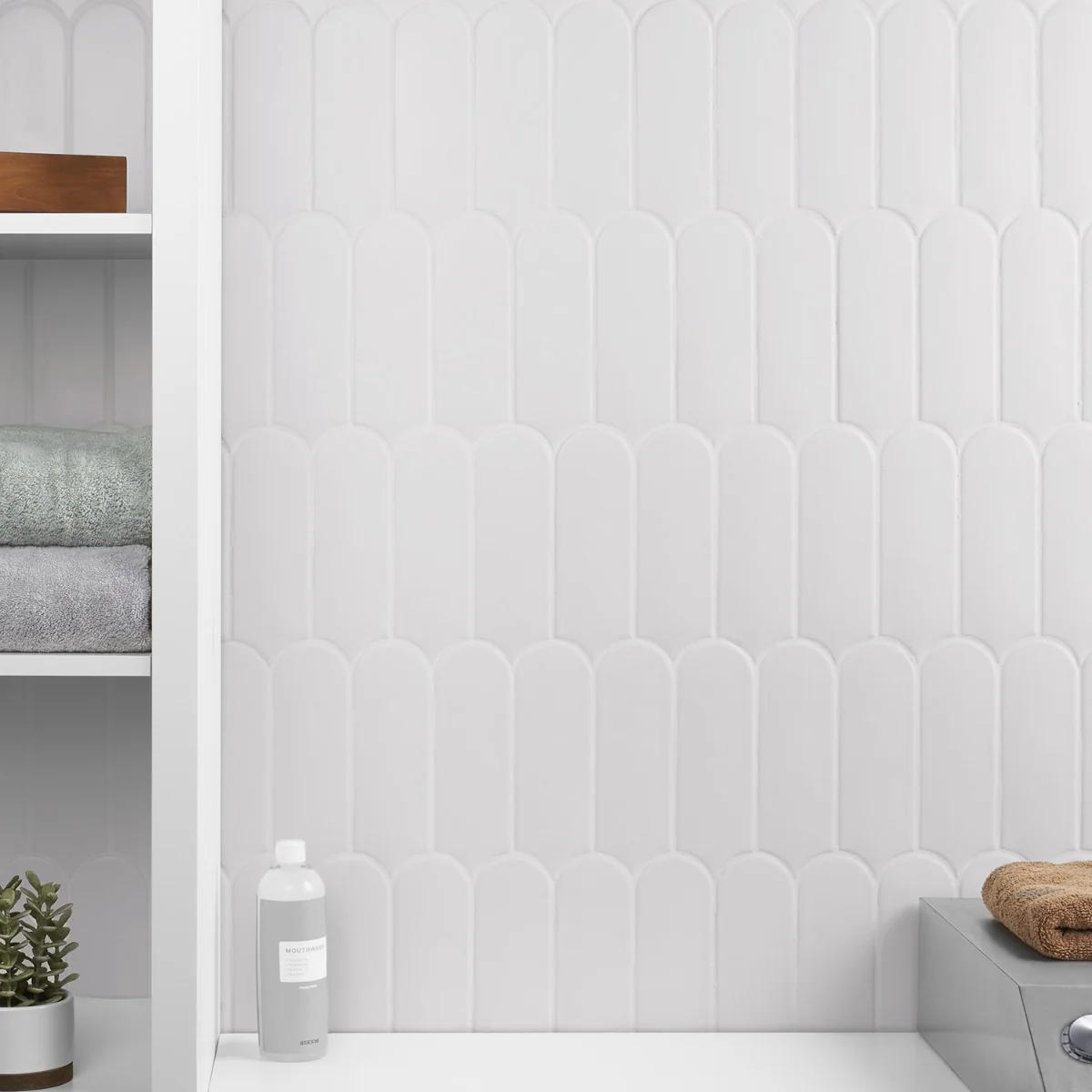 Parry White 3x8 Fishscale Matte Ceramic Wall Tile by Lux Tile - Image 2