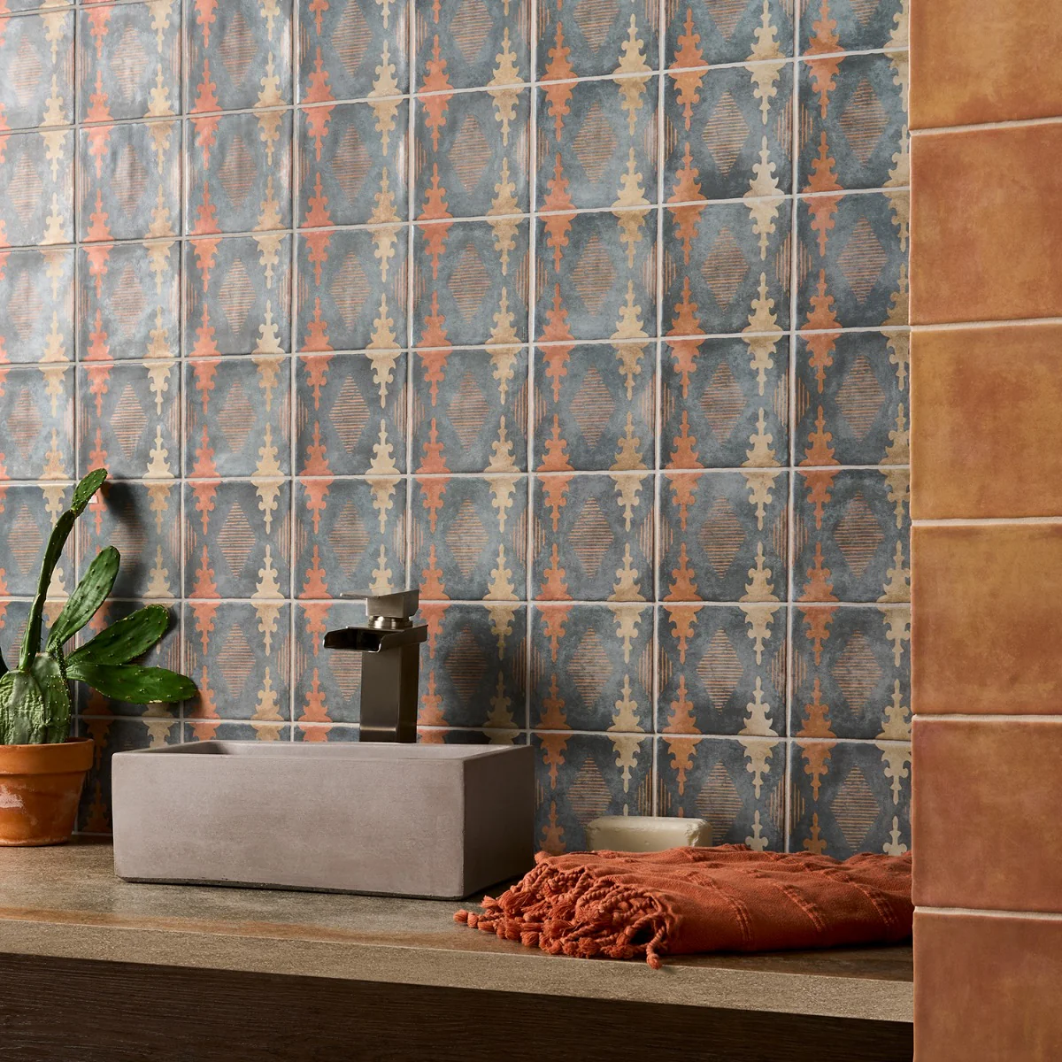 Paula Purroy Talia Aztec Blue Terracotta 5x5 Matte Ceramic Tile - Image 2