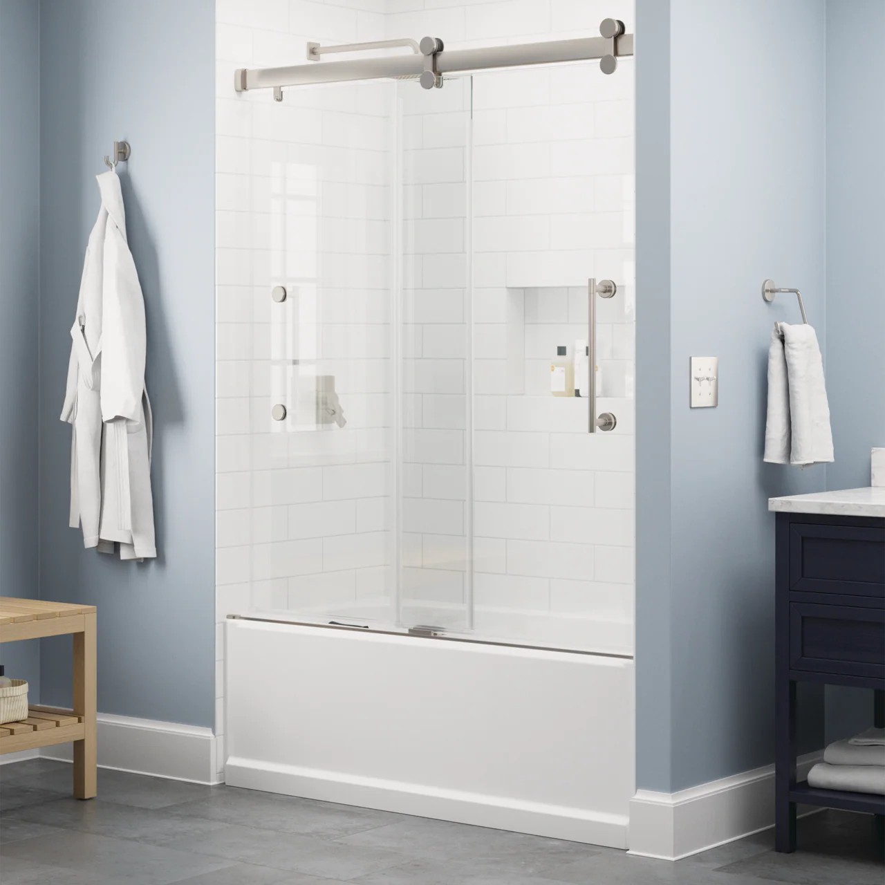 Paxos 60 in. W x 62-1/4 in. H Frameless Sliding Bathtub Door in Matte Black with 5/16 in. (8mm) Tempered Clear Glass