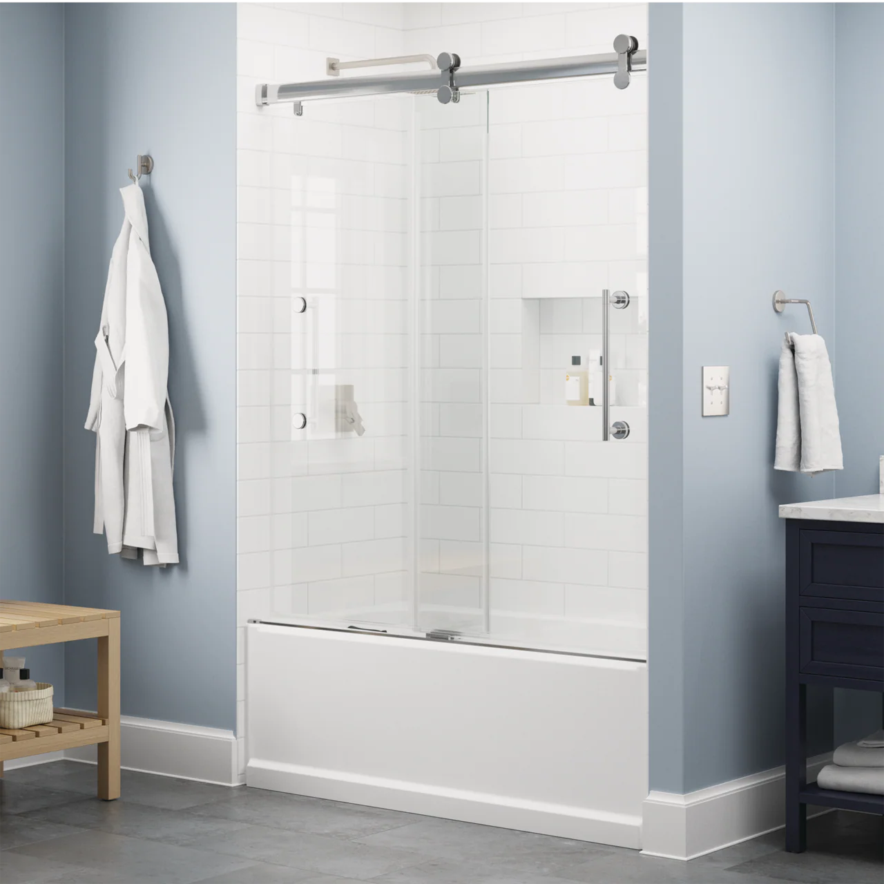 Paxos 60 in. W x 62-1/4 in. H Frameless Sliding Bathtub Door in Matte Black with 5/16 in. (8mm) Tempered Clear Glass - Image 3