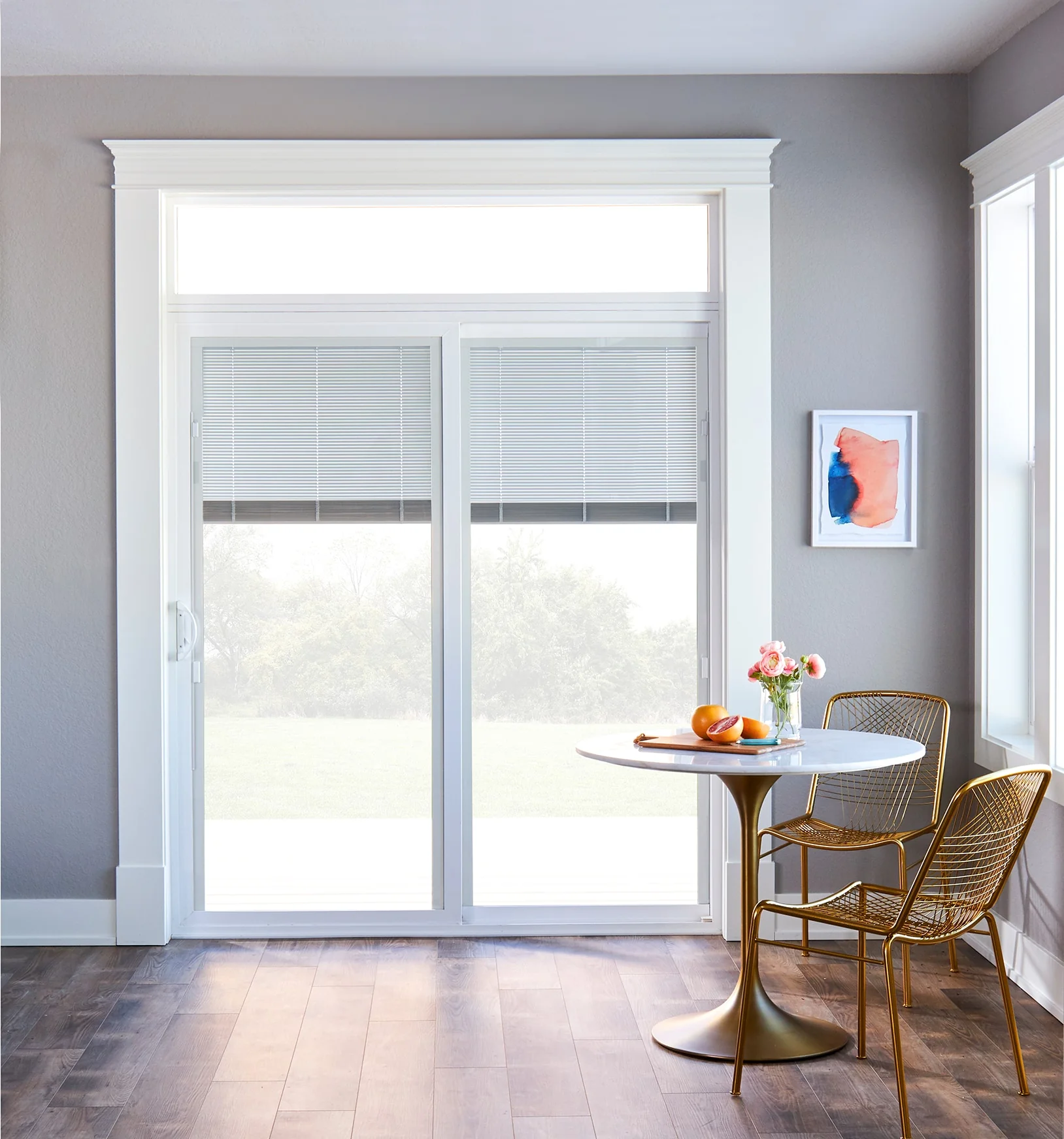 Pella 150 Series 72-in x 80-in x 4-9/16-in Jamb Low‑E Blinds-Between-the-Glass White Vinyl Right-Hand Sliding Double Patio Door - Image 4