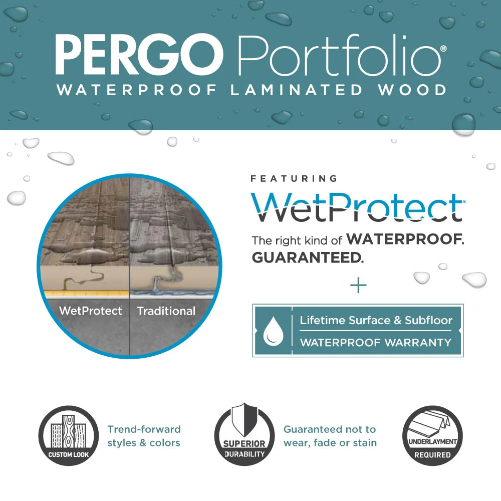 Pergo Portfolio + WetProtect Waterfall Oak Waterproof Laminate Flooring - Image 8