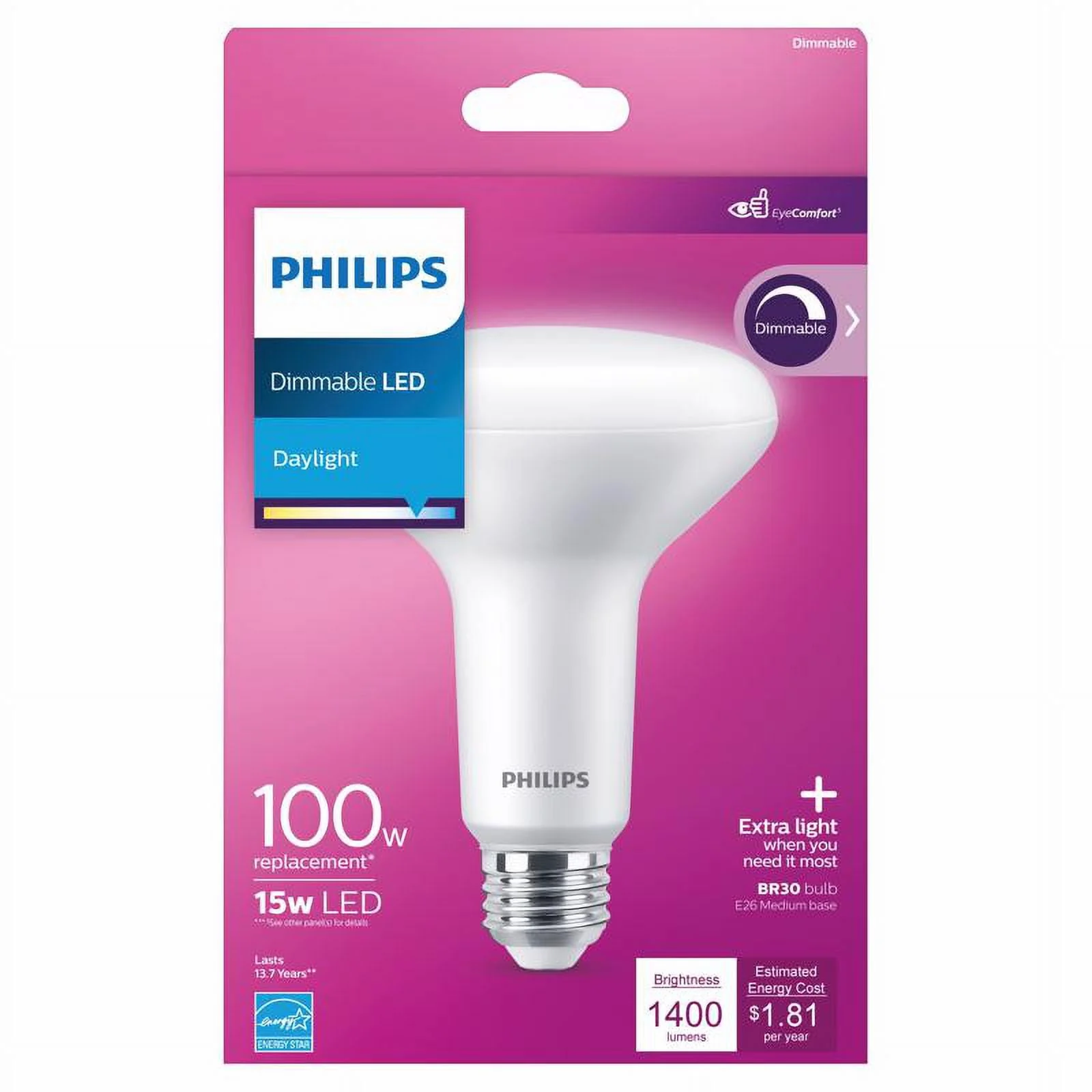 Philips 100-Watt Equivalent BR30 Dimmable LED Light Bulb, Daylight 5000K (1 Bulb) - Image 3