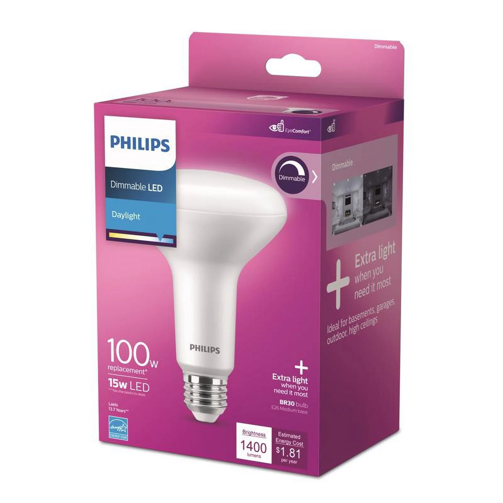 Philips 100-Watt Equivalent BR30 Dimmable LED Light Bulb, Daylight 5000K (1 Bulb) - Image 4