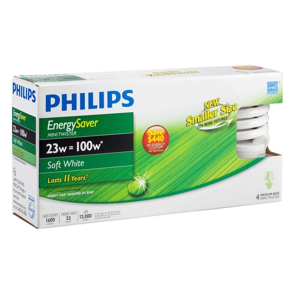 Philips 100-Watt Equivalent T2 Spiral CFL Light Bulb, Soft White 2700K, 4-Pack - Image 4