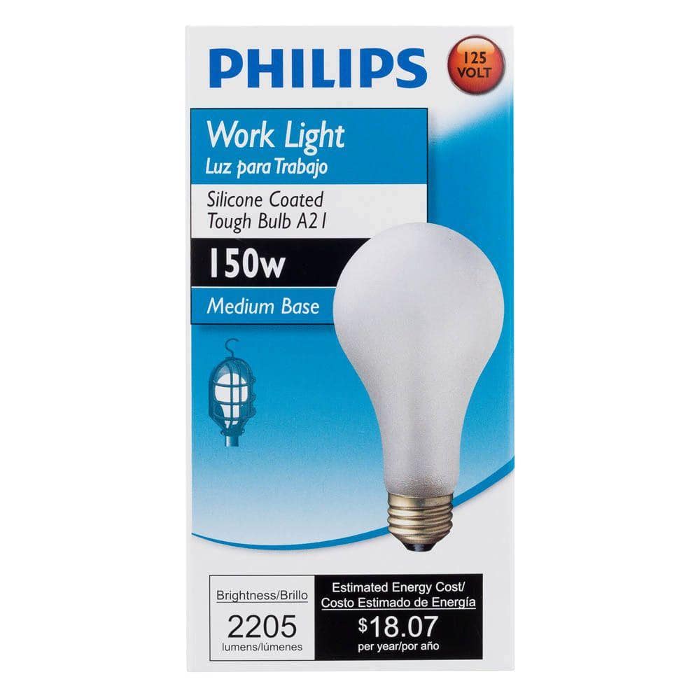 Philips 150-Watt A21 Shatter Resistant Dimmable Incandescent Rough Service Work Light Bulb, Soft White (2700K) - Image 4