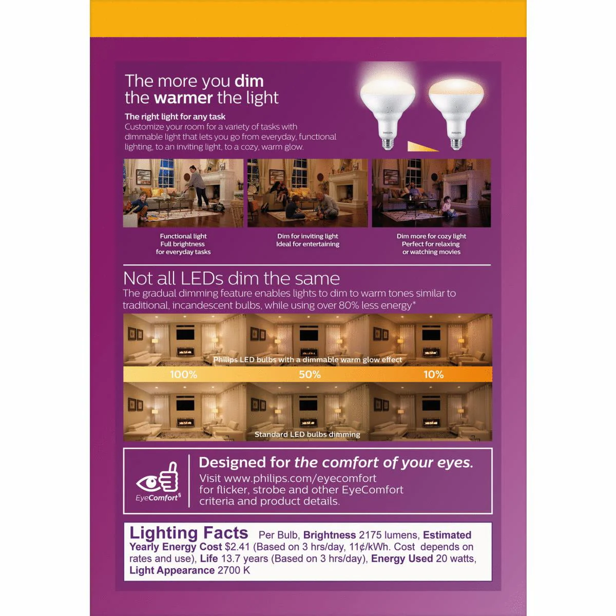 Philips 150-Watt Equivalent BR40 Dimmable LED Floodlight Bulbs with Warm Glow, Soft White 2700K (2-Pack) - Image 3