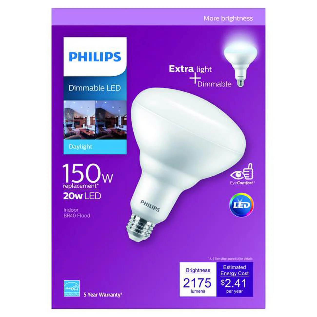 Philips 150-Watt Equivalent BR40 Dimmable LED Light Bulb, Daylight 5000K (1-Pack)