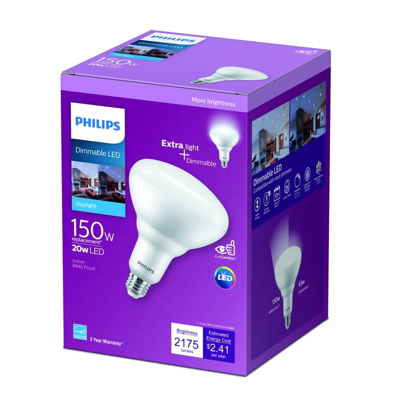 Philips 150-Watt Equivalent BR40 Dimmable LED Light Bulb, Daylight 5000K (1-Pack) - Image 2