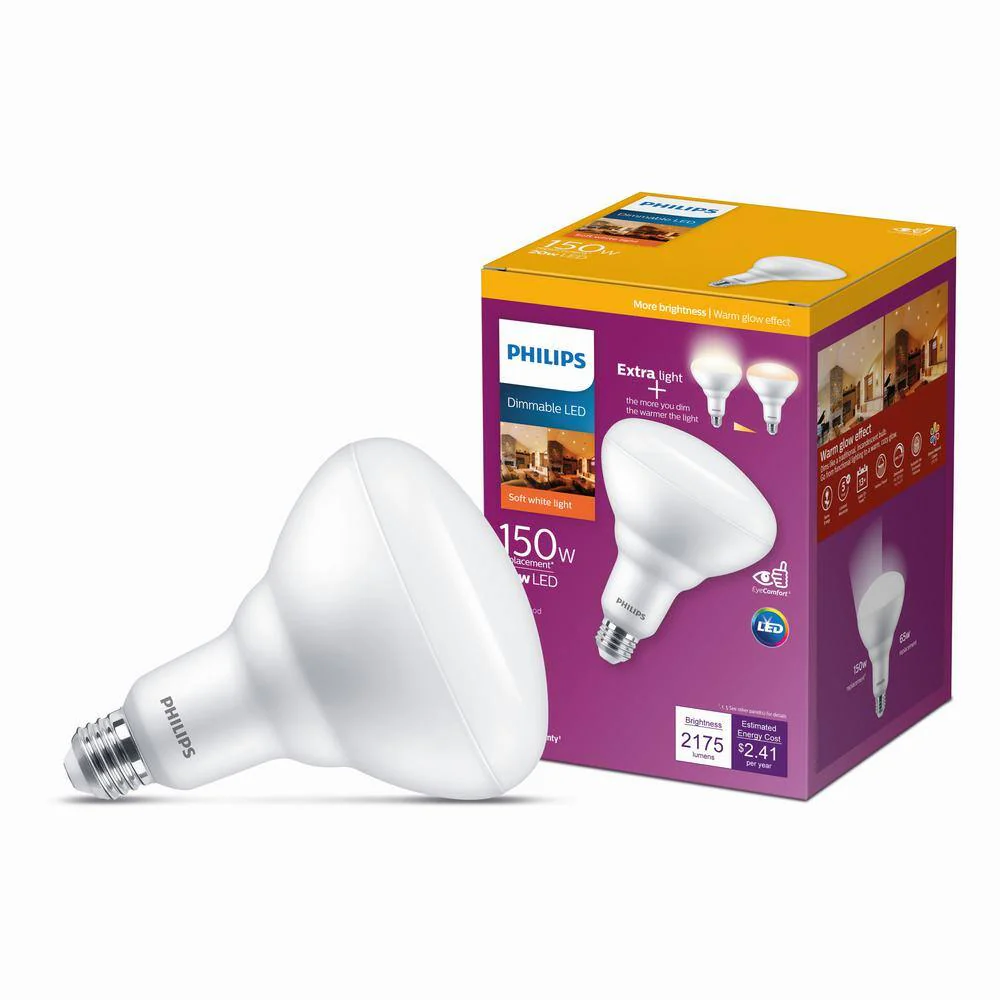 Philips 150-Watt Equivalent BR40 Dimmable LED Light Bulb with Warm Glow, Soft White 2700K (1 Bulb) - Image 3