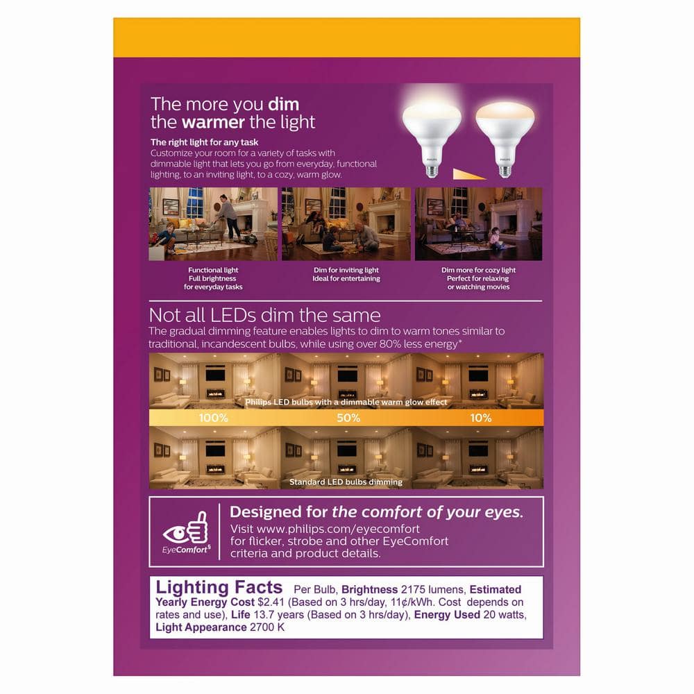Philips 150-Watt Equivalent BR40 Dimmable LED Light Bulb with Warm Glow, Soft White 2700K (1 Bulb) - Image 5