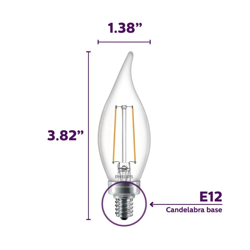 Philips 25-Watt Equivalent BA11 Dimmable Warm Glow LED Candle Light Bulb, Bent Tip, E12, Soft White 2700K (6-Pack) - Image 2