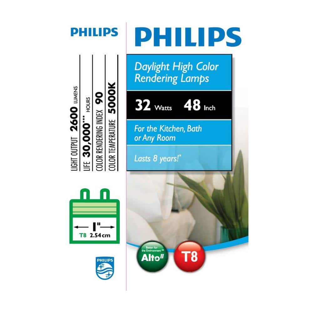 Philips 32-Watt 4 ft. Linear T8 ALTO Fluorescent Tube Light Bulb, Daylight 5000K, 2-Pack - Image 4
