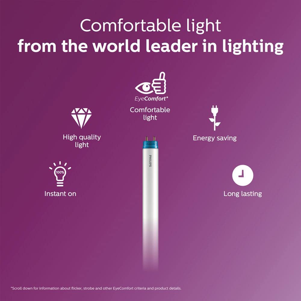 Philips 32-Watt Equivalent 4 ft. Linear T8 InstantFit Type A LED Tube Light Bulb, Daylight 5000K, 10-Pack - Image 3