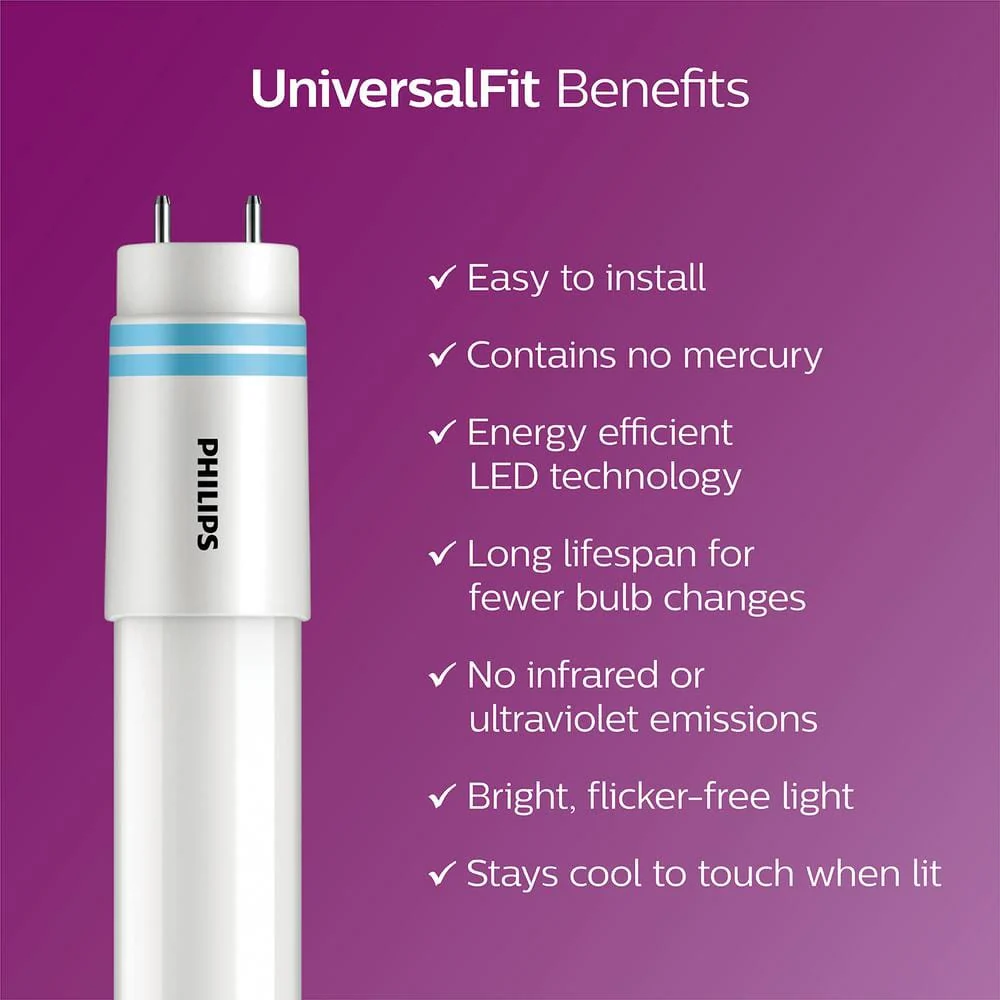 Philips 32‑Watt Equivalent 4 ft. T12 Type A Universal Fit LED Tube Light Bulbs, Daylight 5000K (30‑Pack) - Image 3