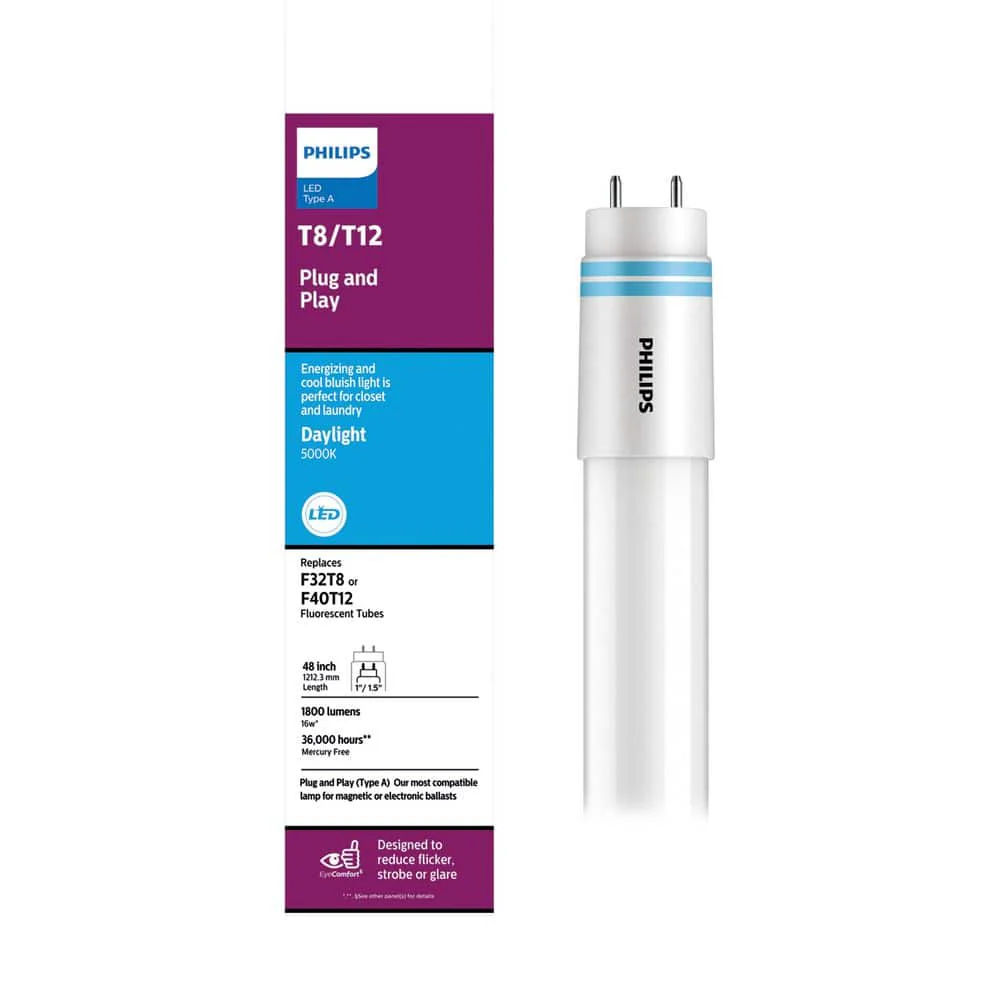 Philips 32W T8/40W T12 Equivalent 4 ft. Universal Fit LED Tube Light Bulbs, Daylight 5000K (2-Pack) - Image 5