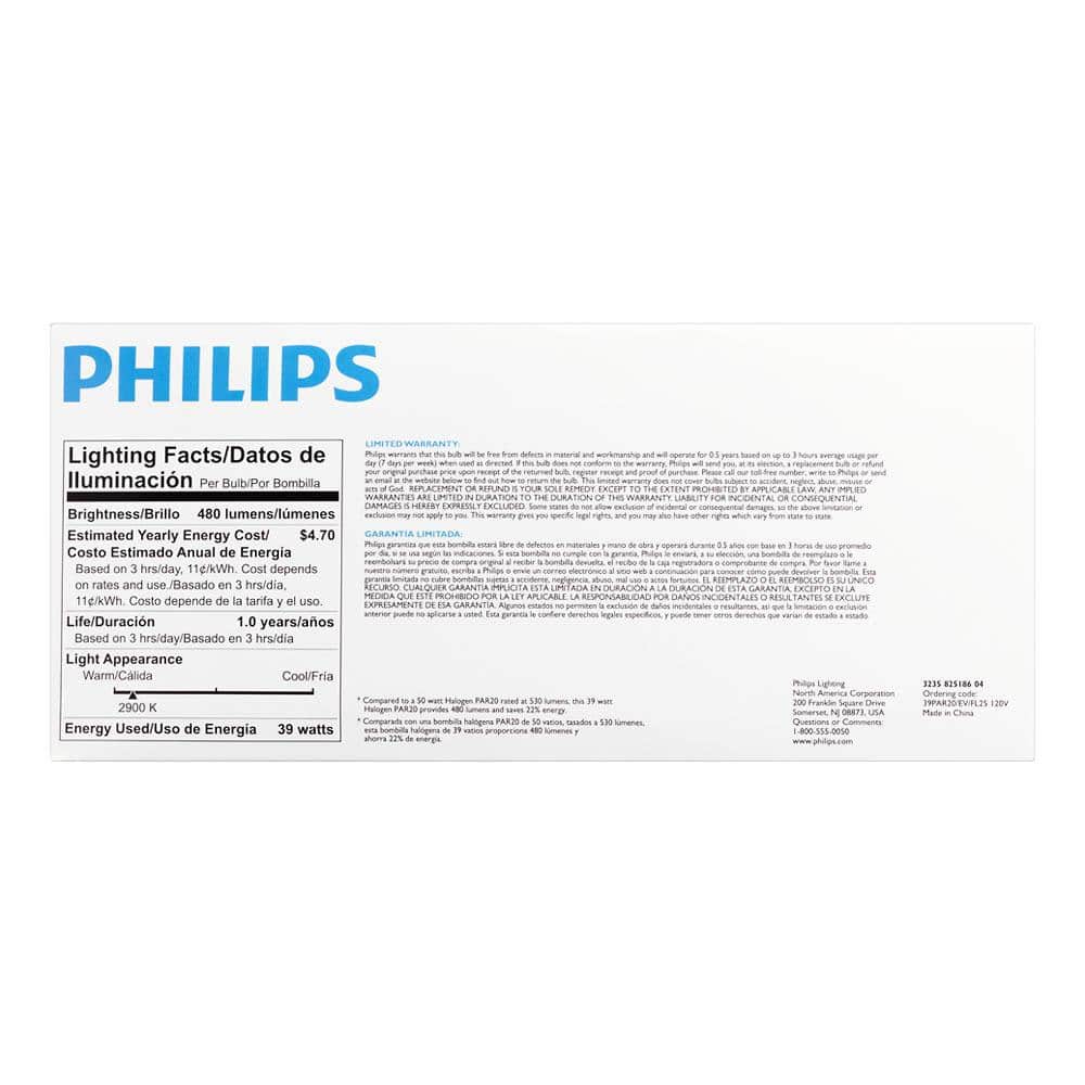 Philips 39-Watt Equivalent Halogen PAR20 Dimmable Flood Light Bulb (4-Pack) - Image 4