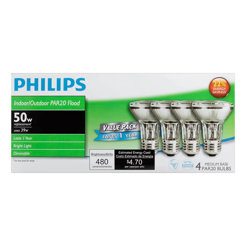 Philips 39-Watt Equivalent Halogen PAR20 Dimmable Flood Light Bulb (4-Pack) - Image 7