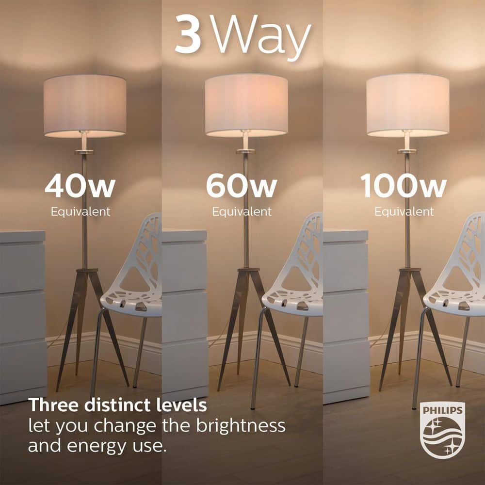 Philips 40/60/100-Watt Equivalent A21 3-Way LED Light Bulb, Soft White 2700K, E26 Medium Base - Image 4