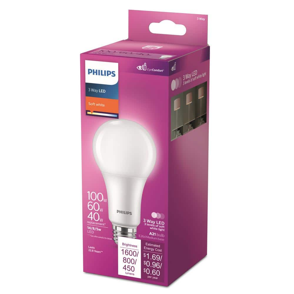 Philips 40/60/100-Watt Equivalent A21 3-Way LED Light Bulb, Soft White 2700K, E26 Medium Base - Image 6