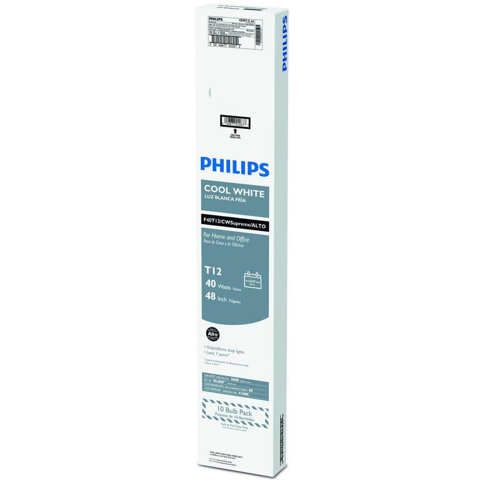 Philips 40-Watt 4 ft. ALTO Supreme Linear T12 Fluorescent Tube Light Bulb, Cool White (4100K) (10-Pack) - Image 8