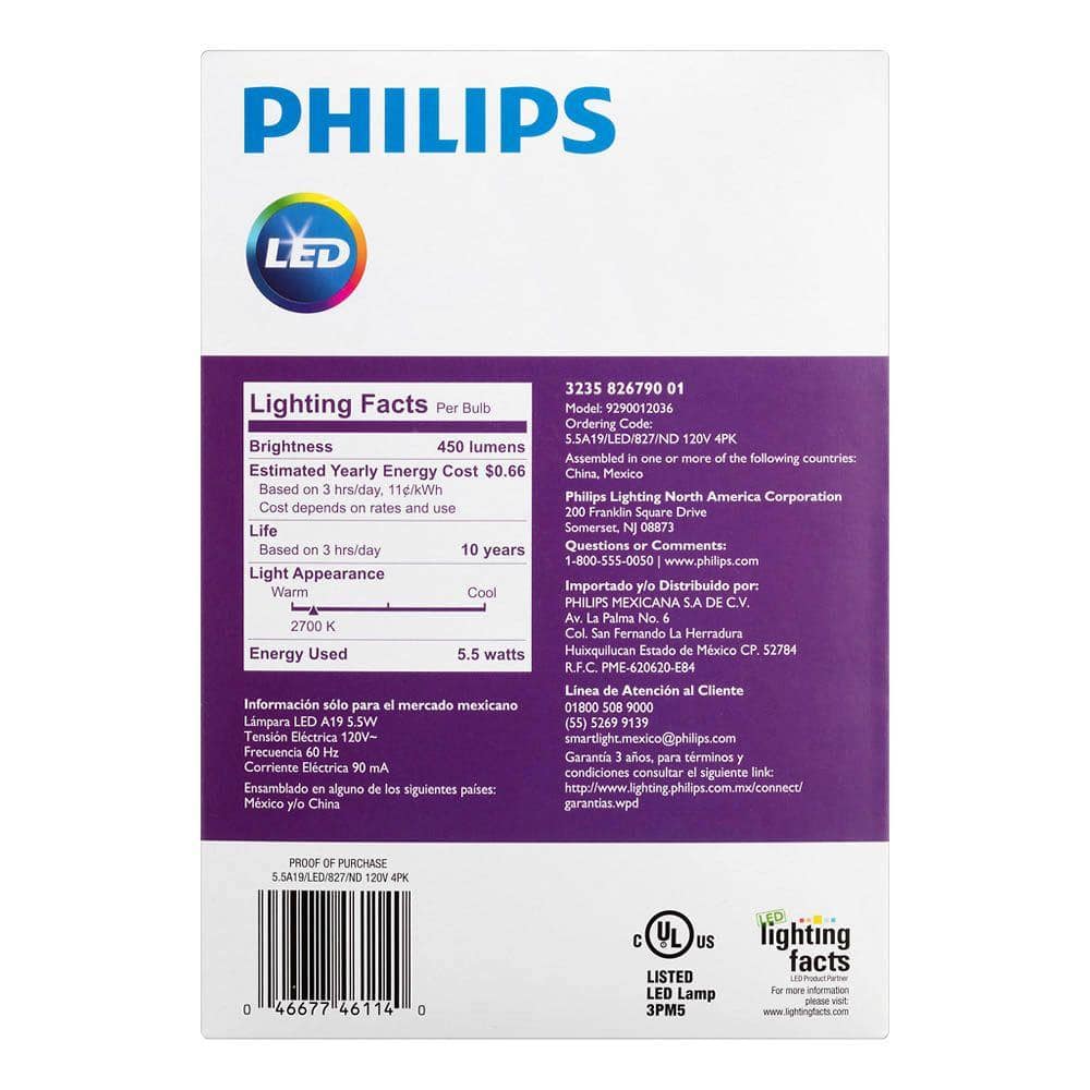 Philips 40-Watt Equivalent A19 Non-Dimmable Energy Saving LED Light Bulb, Soft White 2700K (16-Pack) - Image 4