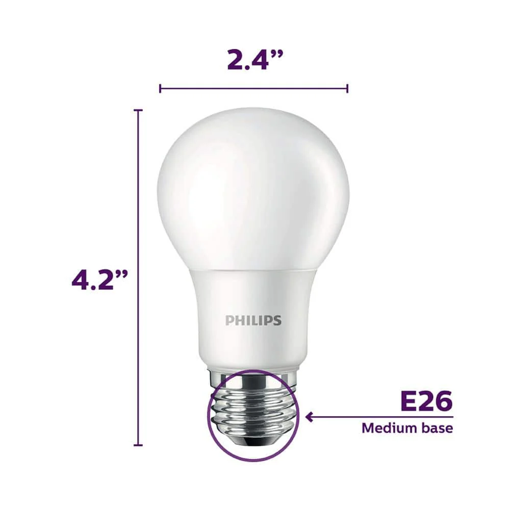 Philips 40-Watt Equivalent A19 Non-Dimmable Frosted Classic Glass LED Bulb, Soft White 2700K, Medium E26 Base (4-Pack) - Image 7
