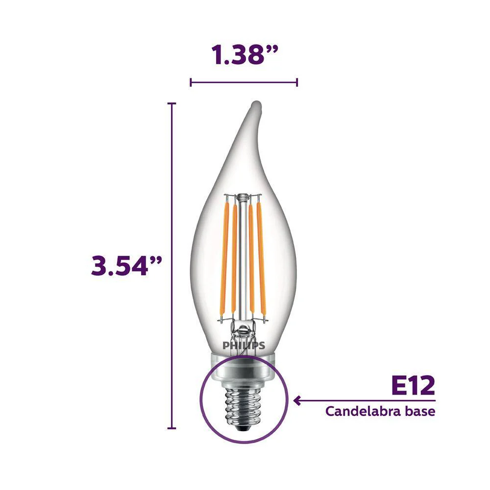 Philips 40-Watt Equivalent B11 Dimmable Warm Glow Bent Tip E12 Candle LED Light Bulb, Soft White 2700K (12-Pack) - Image 2