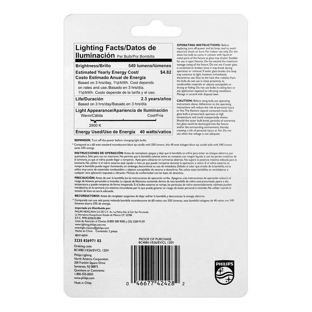 Philips 40-Watt Equivalent BA11 Halogen Bent Tip Candle Light Bulb (2-Pack) - Image 3