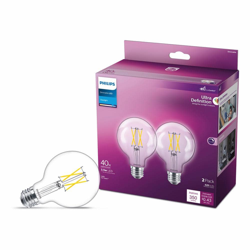 Philips 40-Watt Equivalent Daylight G25 Dimmable LED Light Bulb (2-Pack)