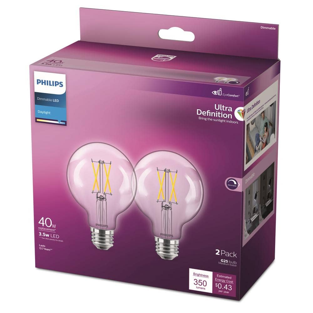 Philips 40-Watt Equivalent Daylight G25 Dimmable LED Light Bulb (2-Pack) - Image 6