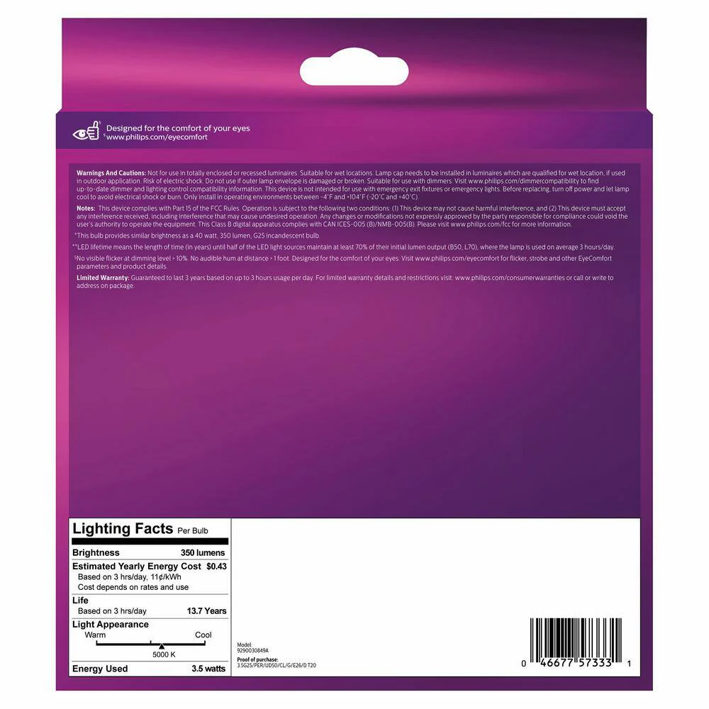 Philips 40-Watt Equivalent Daylight G25 Dimmable LED Light Bulb (2-Pack) - Image 7