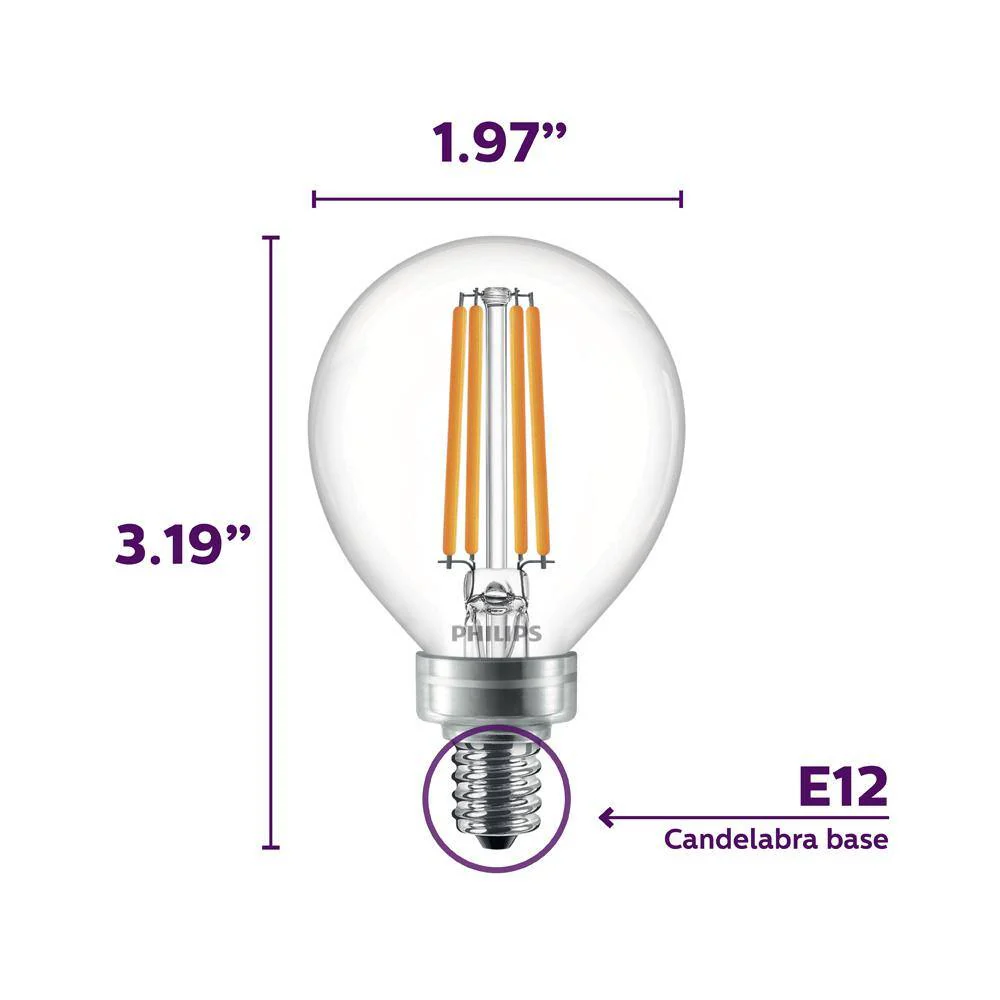Philips 40-Watt Equivalent G16.5 Dimmable Candelabra Base LED Light Bulb with Dimming Effect, Soft White (4-Pack) - Image 2