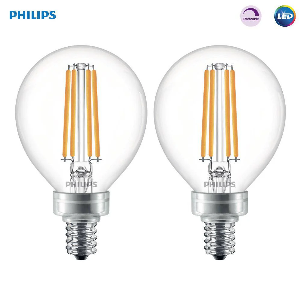 Philips 40-Watt Equivalent G16.5 Dimmable Candelabra Base LED Light Bulb with Dimming Effect, Soft White (4-Pack) - Image 4