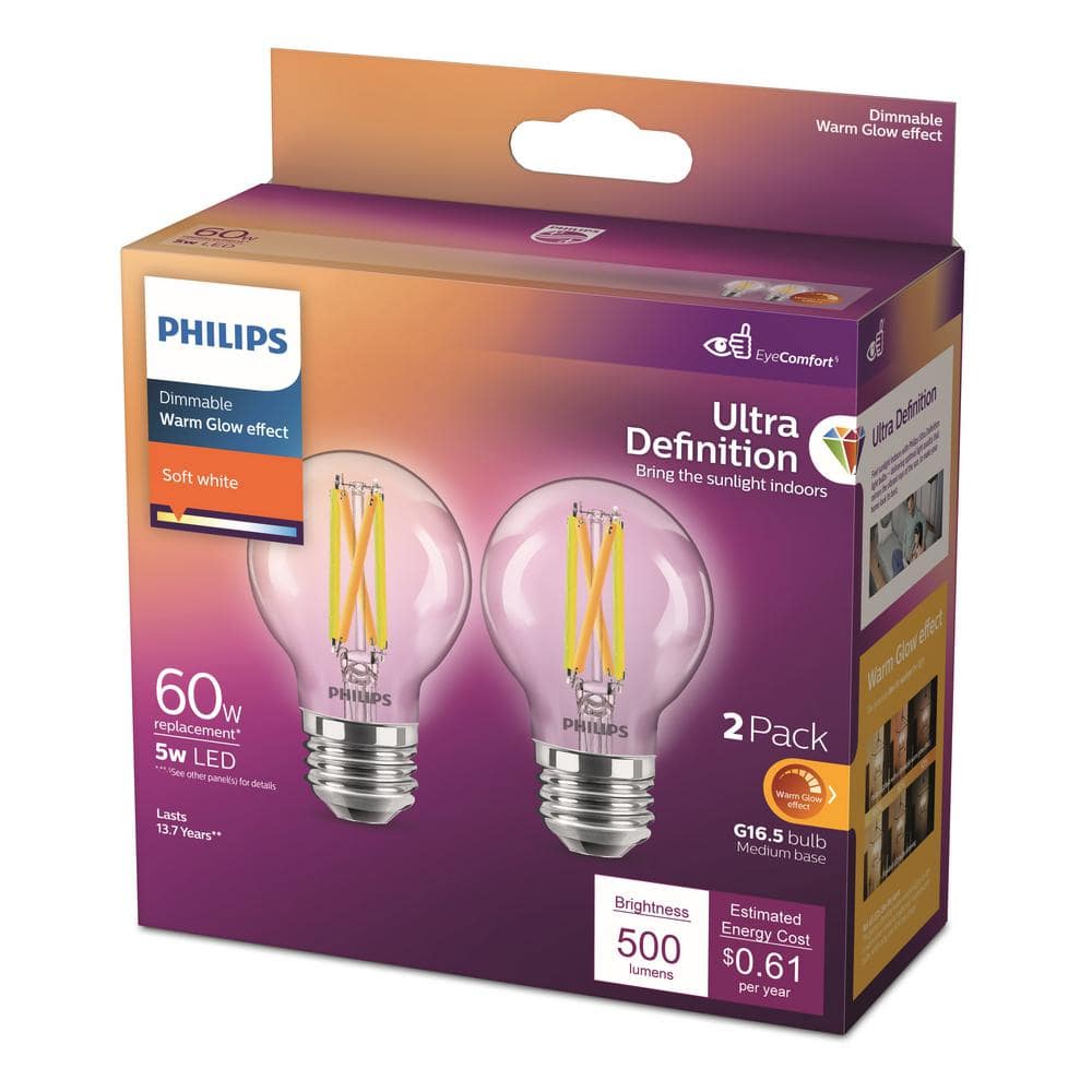 Philips 40-Watt Equivalent G16.5 Dimmable Medium Base LED Light Bulb with Warm Glow, Soft White (2-Pack) - Image 8