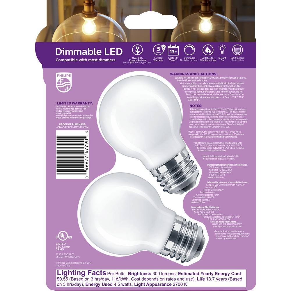 Philips 40-Watt Equivalent G16.5 LED Light Bulb Soft White Globe (2-Pack) - Image 8