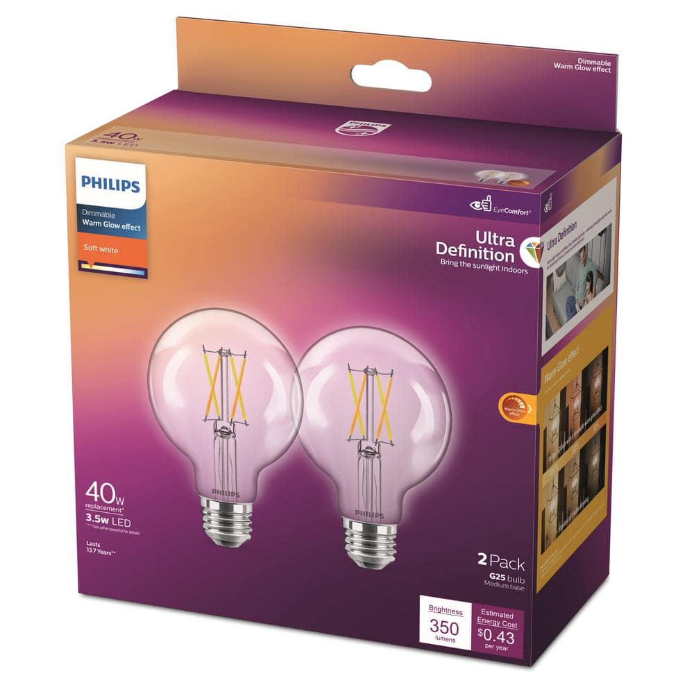 Philips 40-Watt Equivalent G25 Dimmable LED Light Bulb, Clear Glass, Warm Glow Effect, 2700K (2-Pack) - Image 7