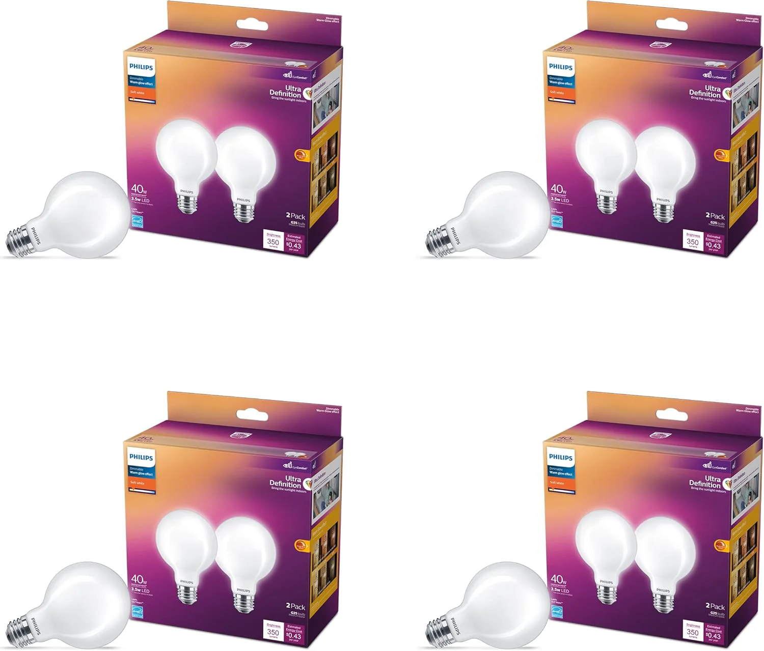 Philips 40-Watt Equivalent G25 Dimmable LED Light Bulb, Daylight, 8-Pack