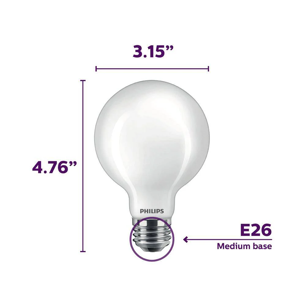 Philips 40-Watt Equivalent G25 Dimmable LED Light Bulb, Soft White, Frosted Globe (2-Pack) - Image 2