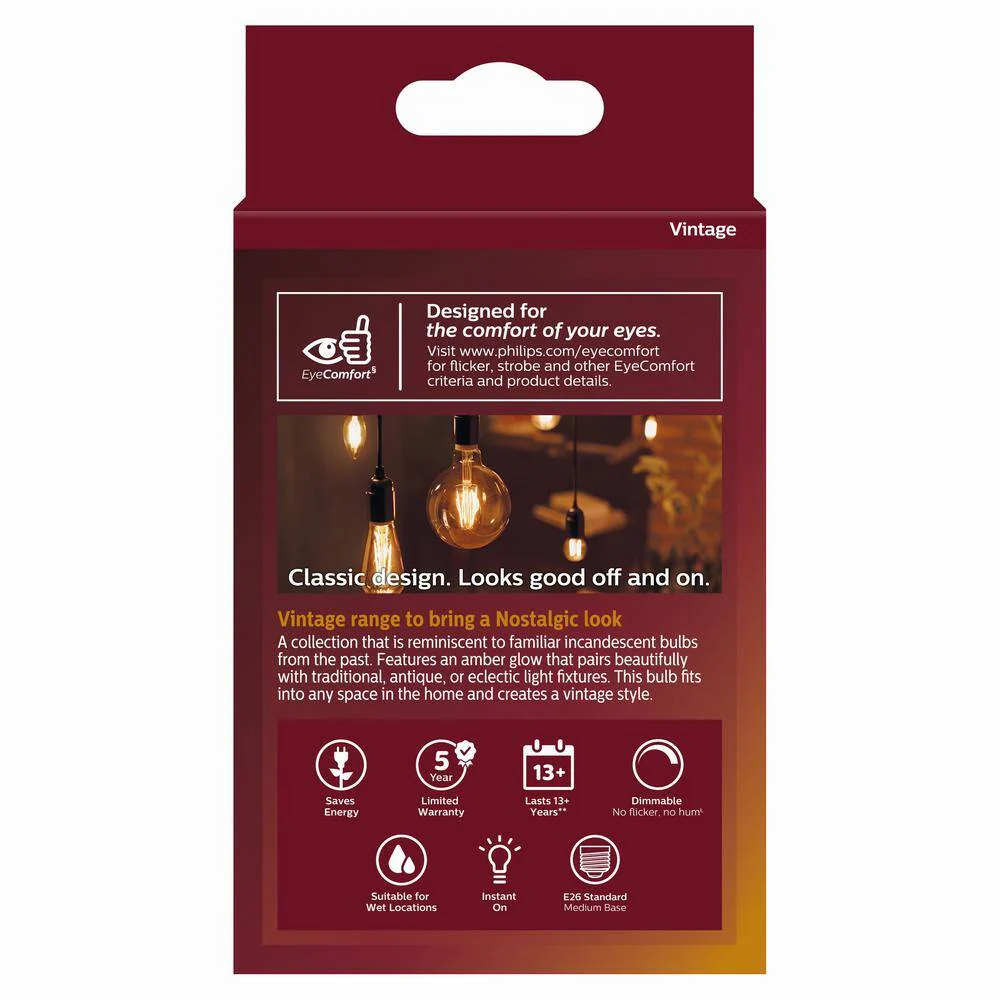 Philips 40-Watt Equivalent G25 Dimmable Vintage Glass Edison LED Globe Light Bulb, Amber Warm White 2000K (2-Pack) - Image 4
