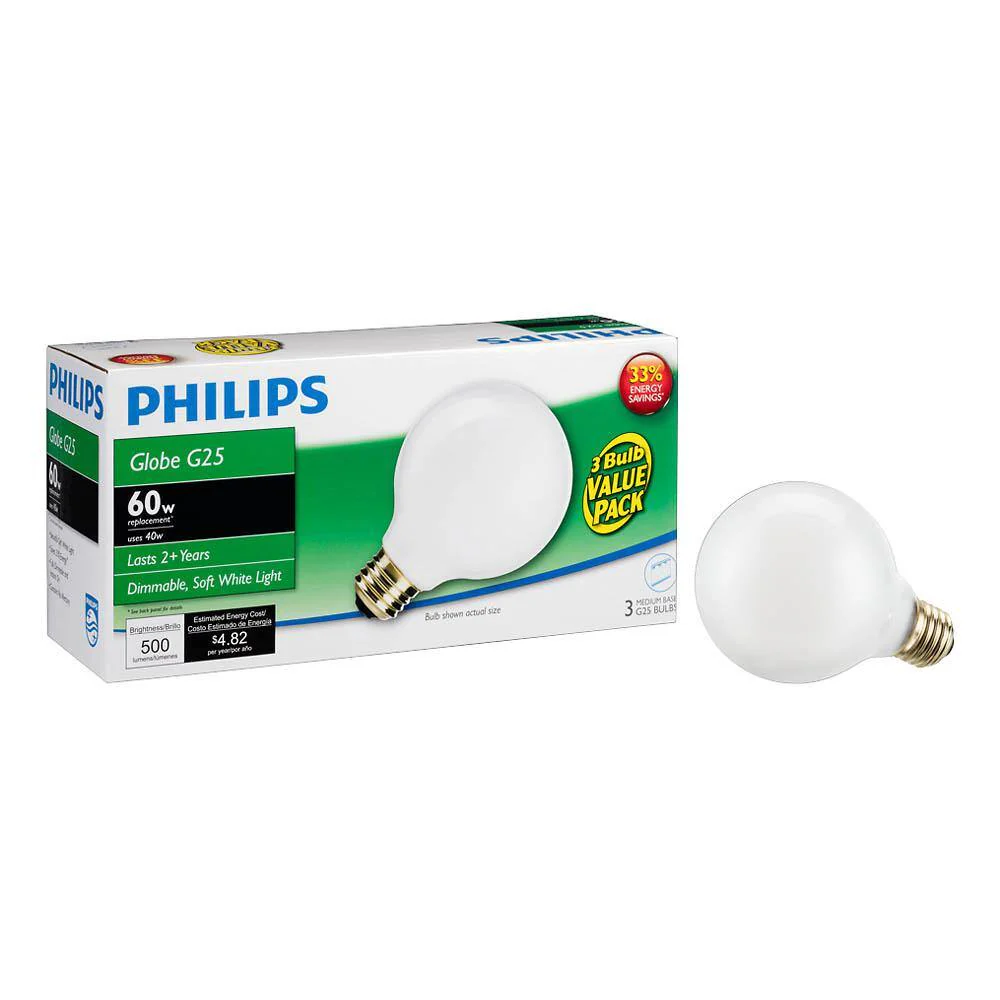 Philips 40-Watt Equivalent G25 Halogen White Decorative Globe Light Bulb (3-Pack) - Image 5