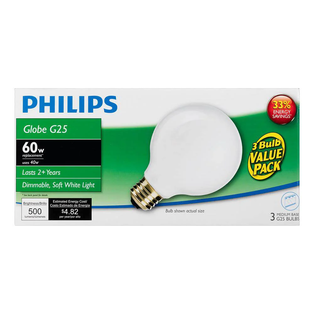Philips 40-Watt Equivalent G25 Halogen White Decorative Globe Light Bulb (3-Pack) - Image 6