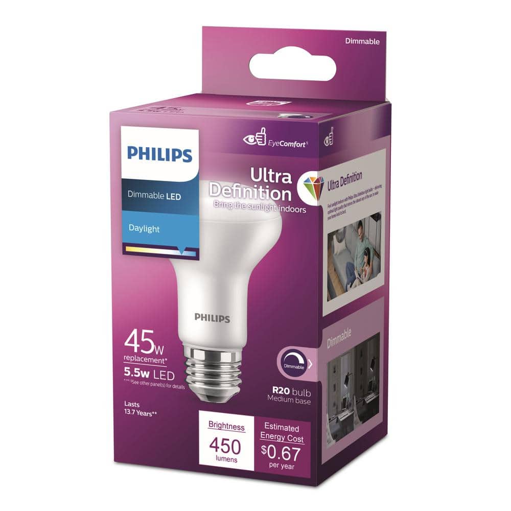 Philips 45-Watt Equivalent R20 Dimmable LED Flood Light Bulb, Daylight, 6-Pack - Image 5