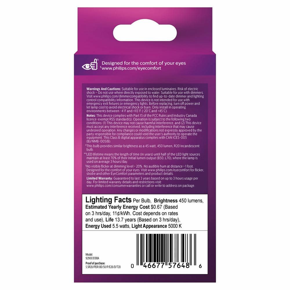 Philips 45-Watt Equivalent R20 Dimmable LED Flood Light Bulb, Daylight, 6-Pack - Image 6