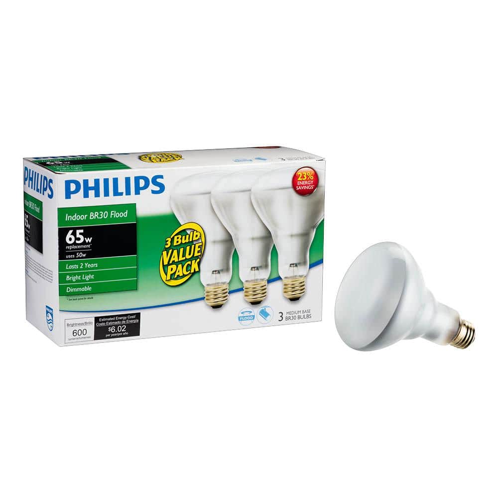 Philips 50-Watt Equivalent Halogen BR30 Dimmable Flood Light Bulb (3-Pack) - Image 4