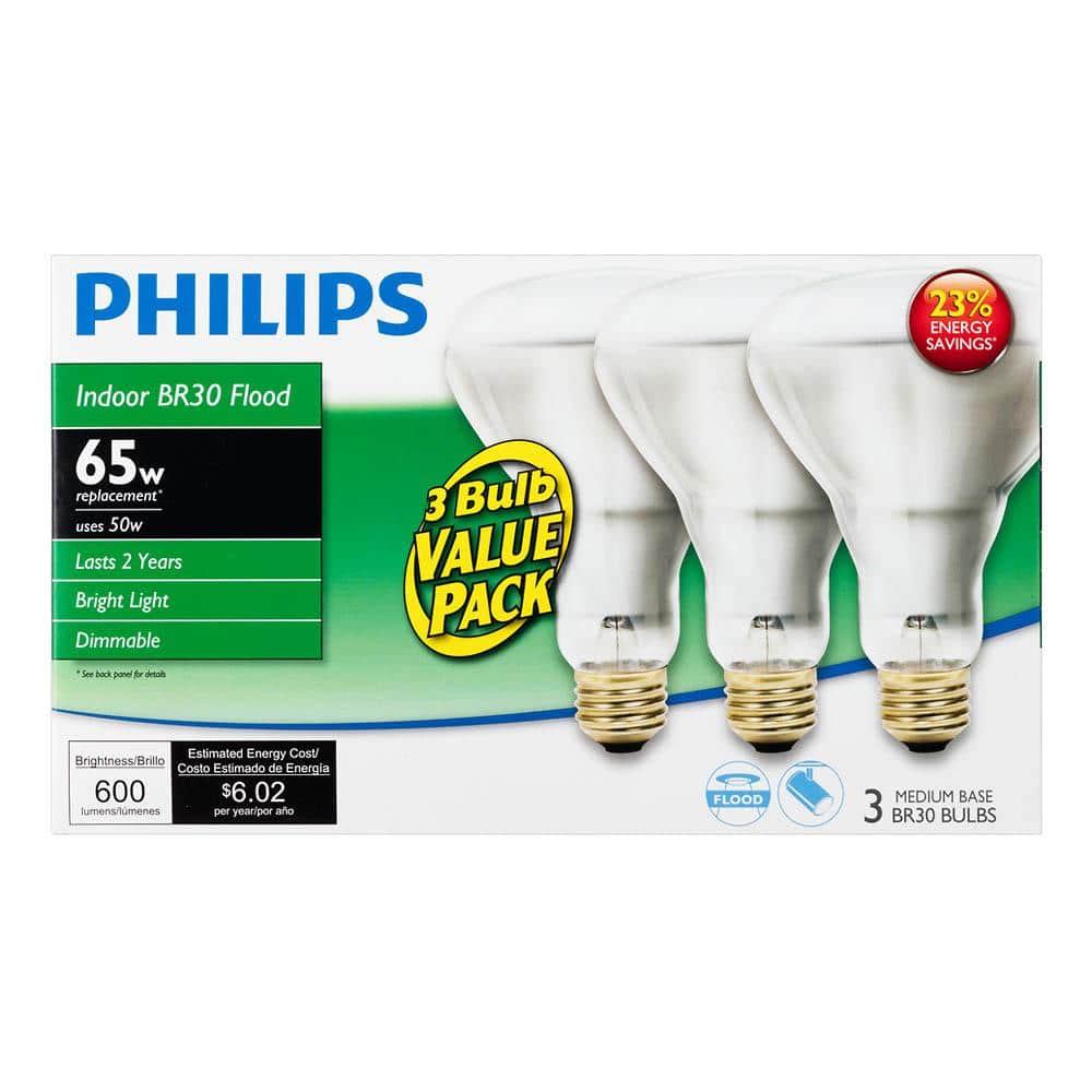 Philips 50-Watt Equivalent Halogen BR30 Dimmable Flood Light Bulb (3-Pack) - Image 5