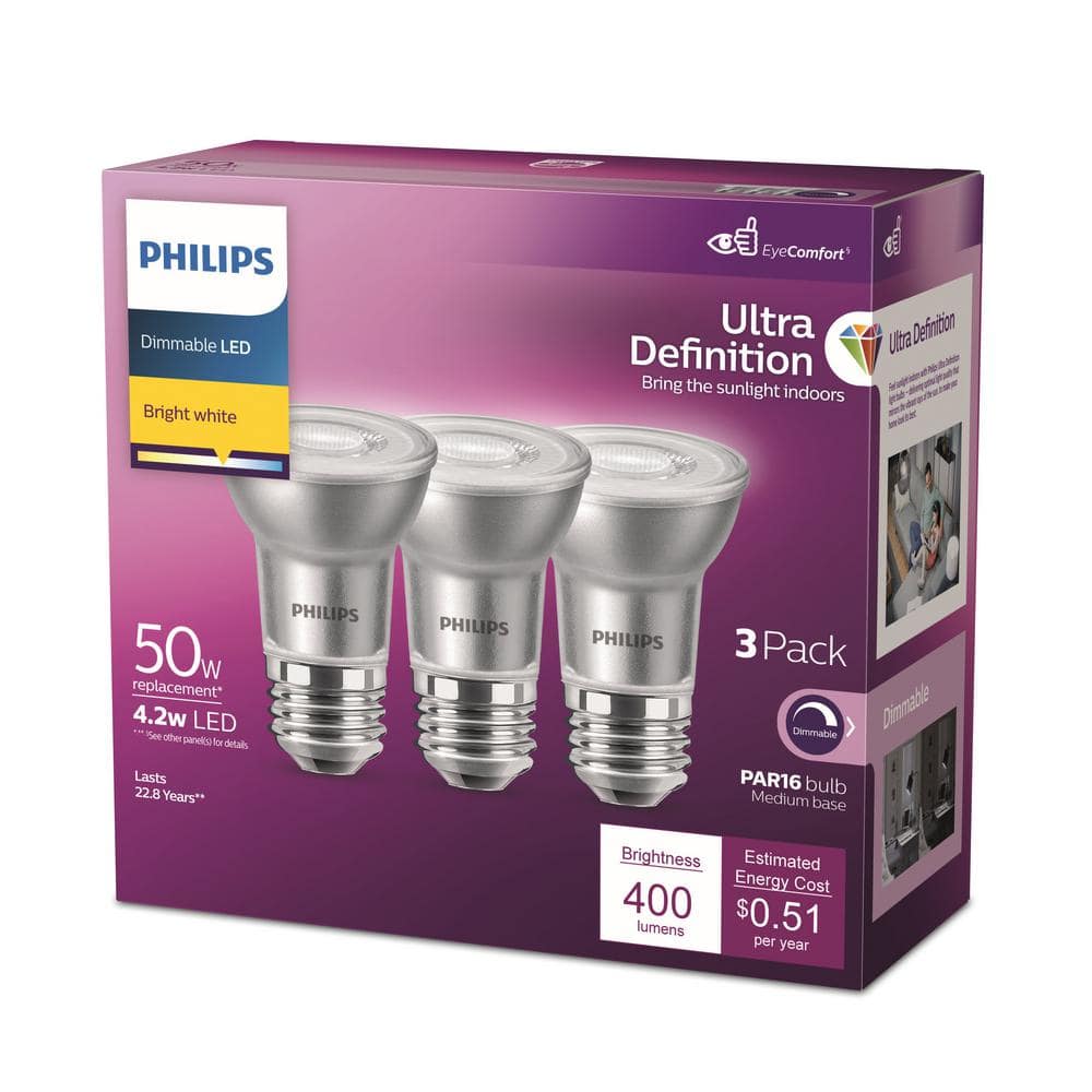 Philips 50-Watt Equivalent PAR16 Dimmable LED Light Bulb, Glass, Bright White (6-Pack) - Image 6