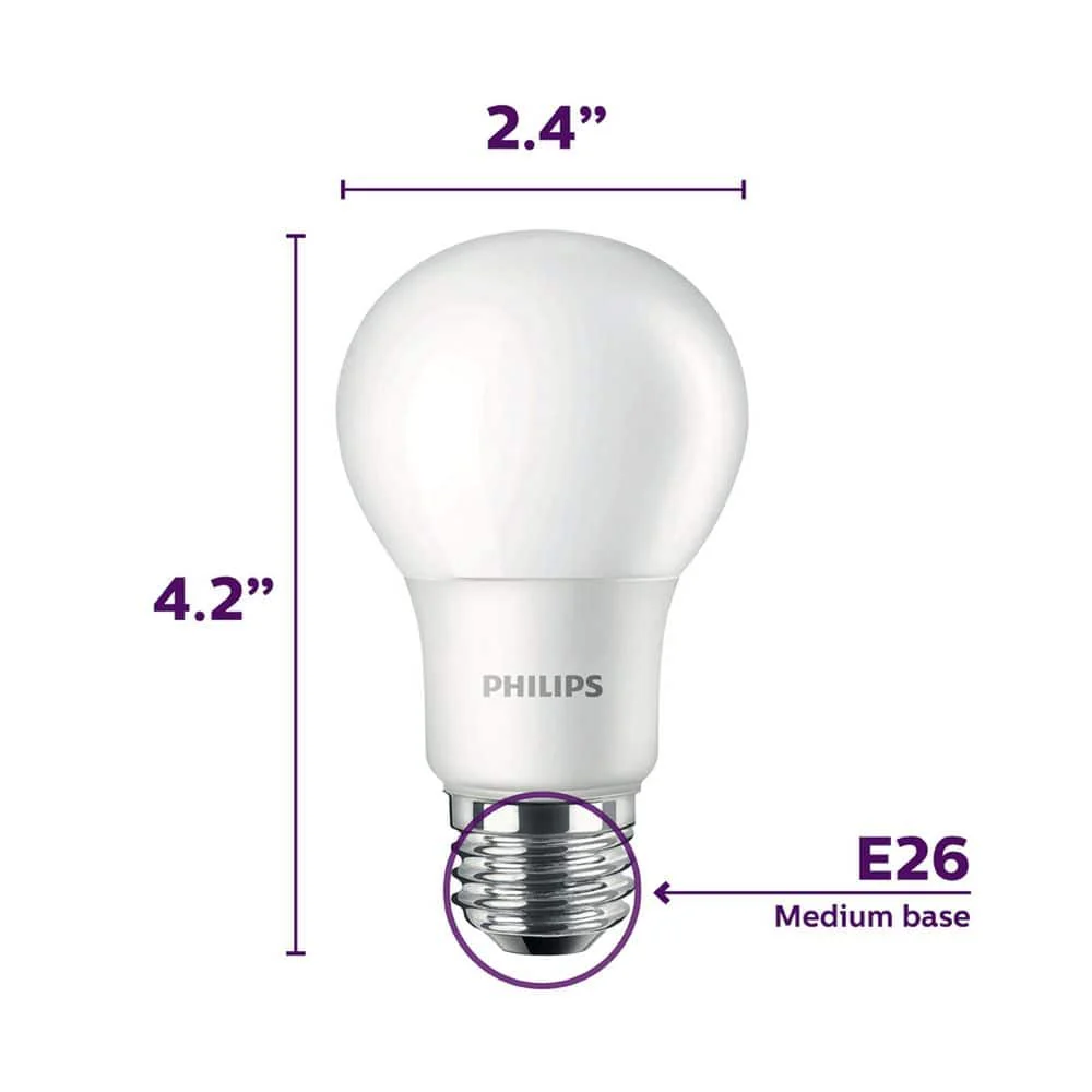 Philips 60-Watt Equivalent A19 Non-Dimmable Energy Saving Frosted Classic Glass LED Light Bulb, Soft White (2700K), 4-Pack - Image 6