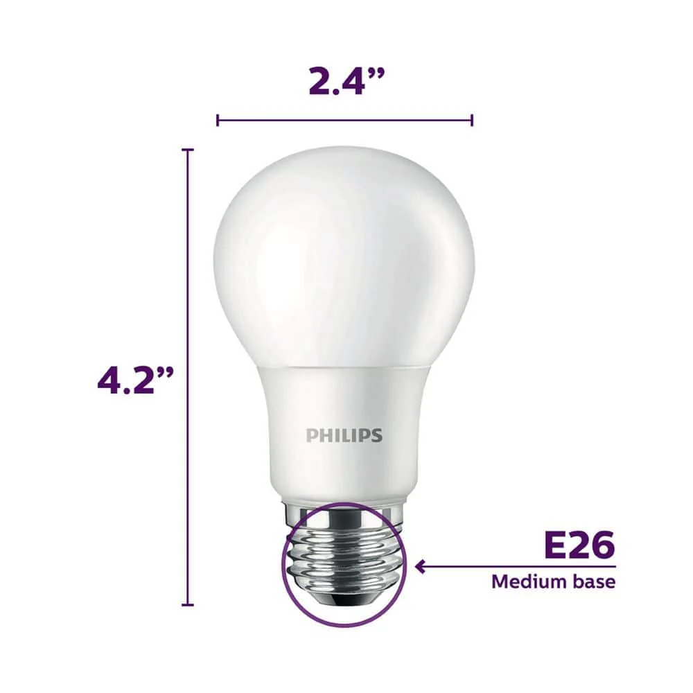 Philips 60-Watt Equivalent A19 Non-Dimmable Energy Saving LED Light Bulb, Daylight 5000K, 4-Pack - Image 8